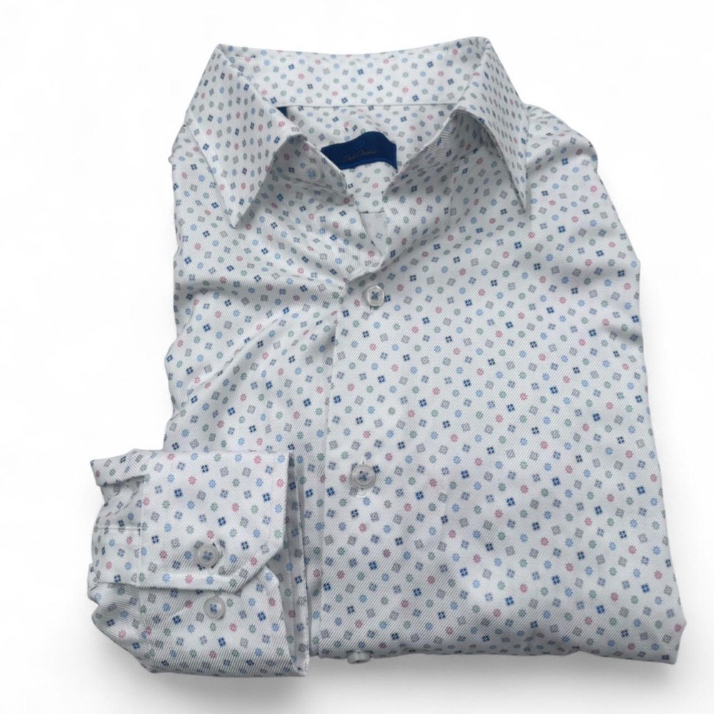 NWOT David Donahue multicolor patterned cotton button up shirt size medium